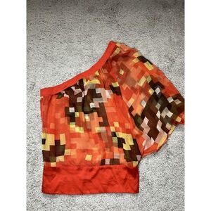 Women's Bebe Asymmetric One Shoulder Chiffon Blouse Abstract Y2K 100% Silk XS